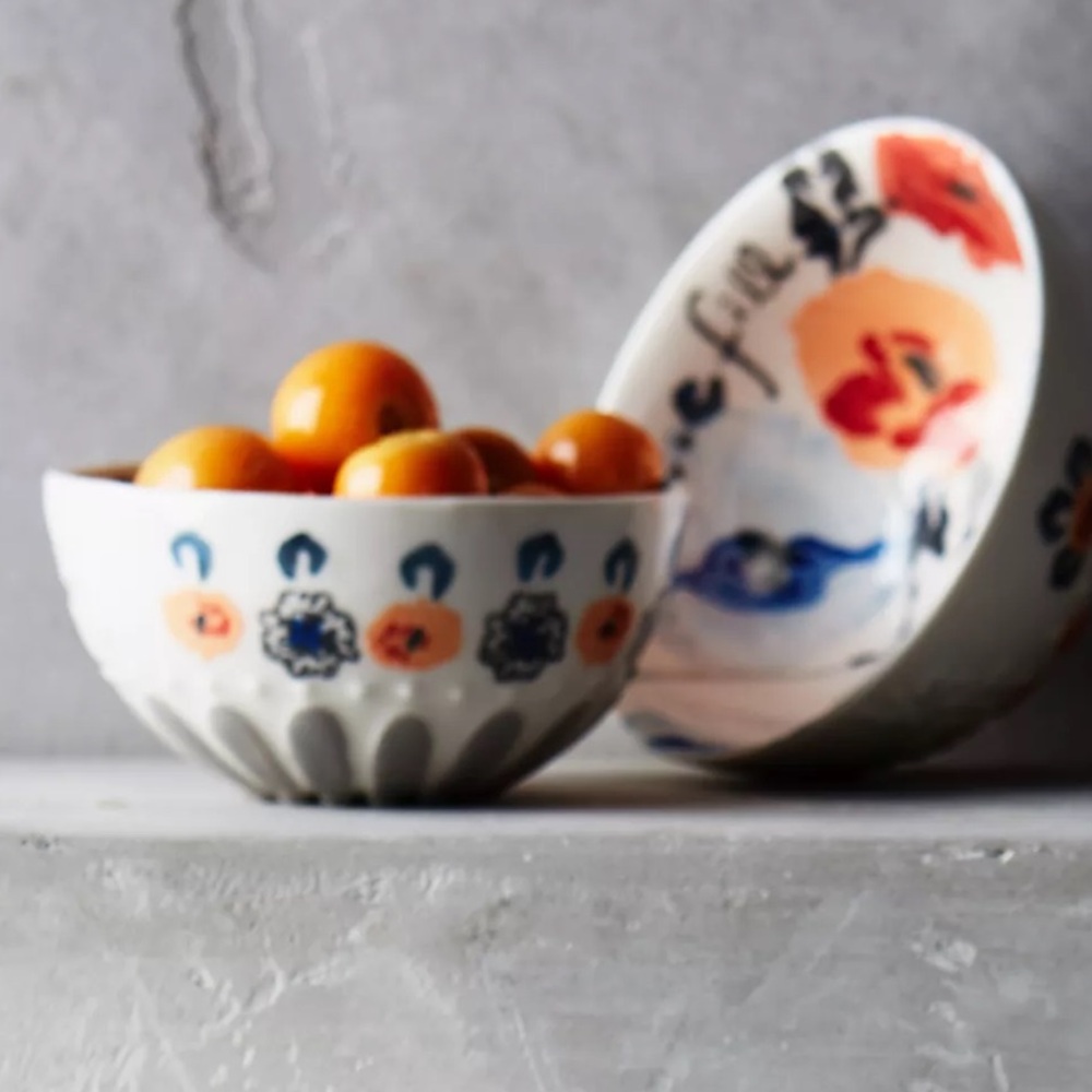 Anthropologie Measuring Floral Ceramic Bowls Set of 4